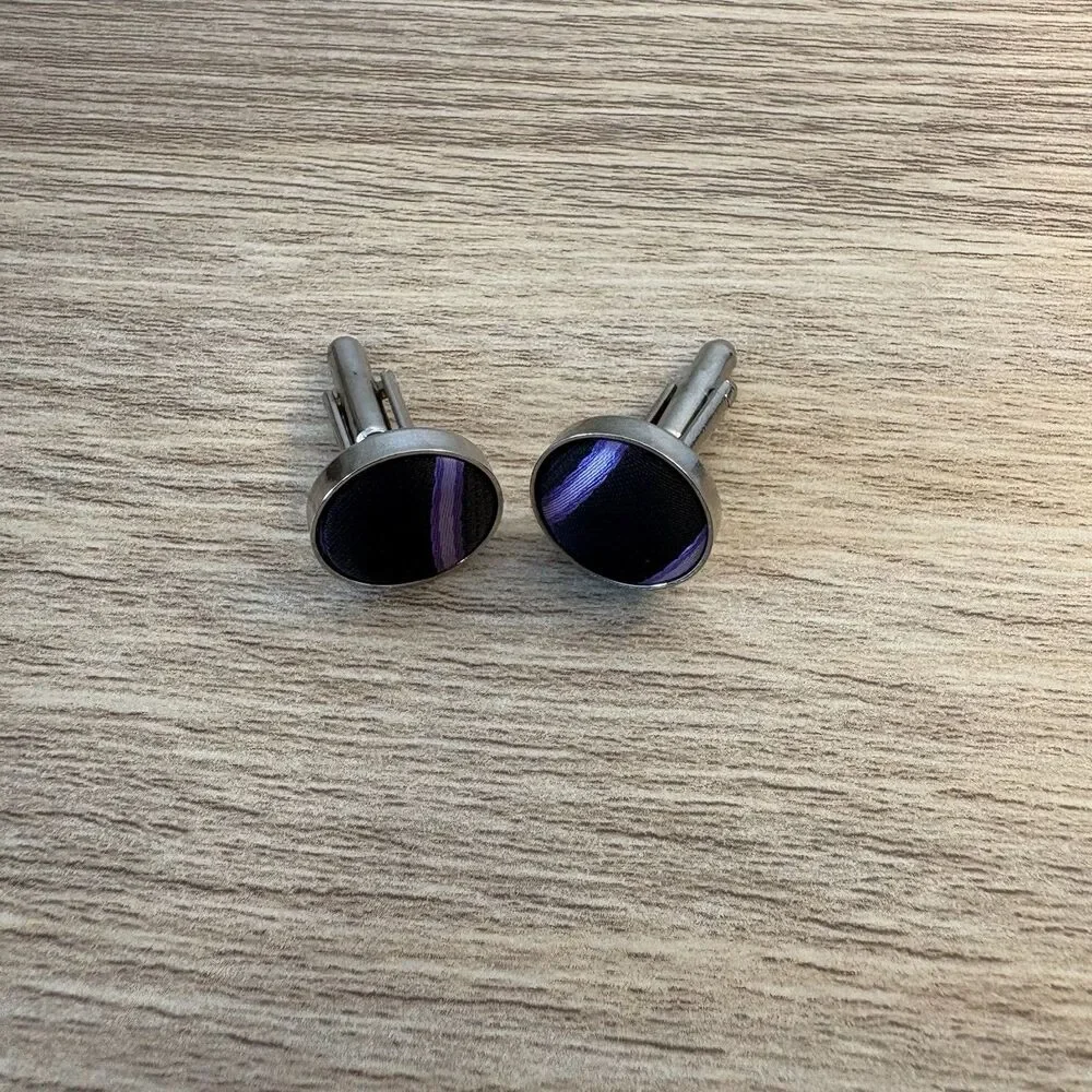 Vintage Black Purple Round Cufflinks Retro Mod Mid Century Men’s Accessories